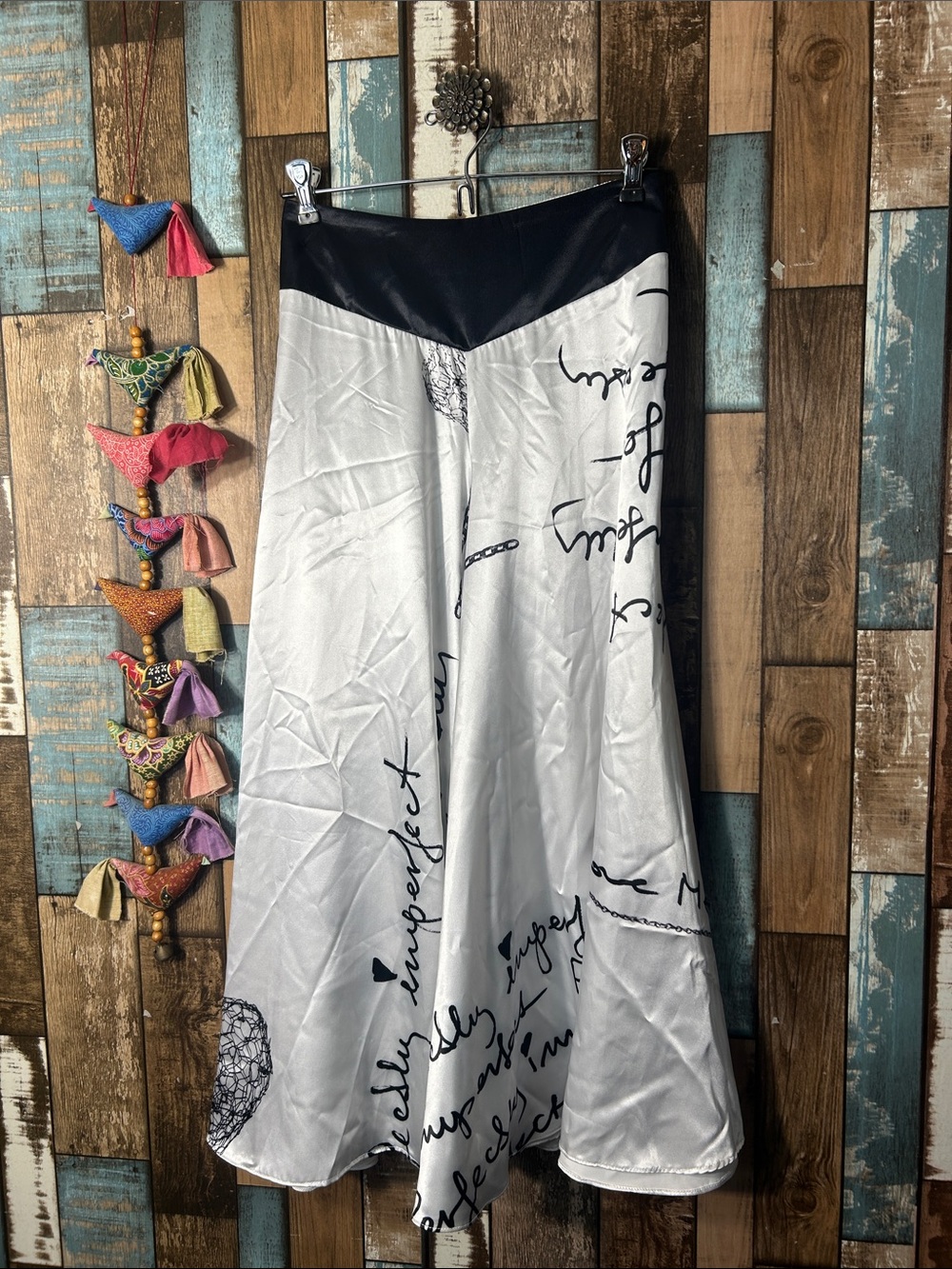 Black & White Script A-Line wide leg pants with V-Waist